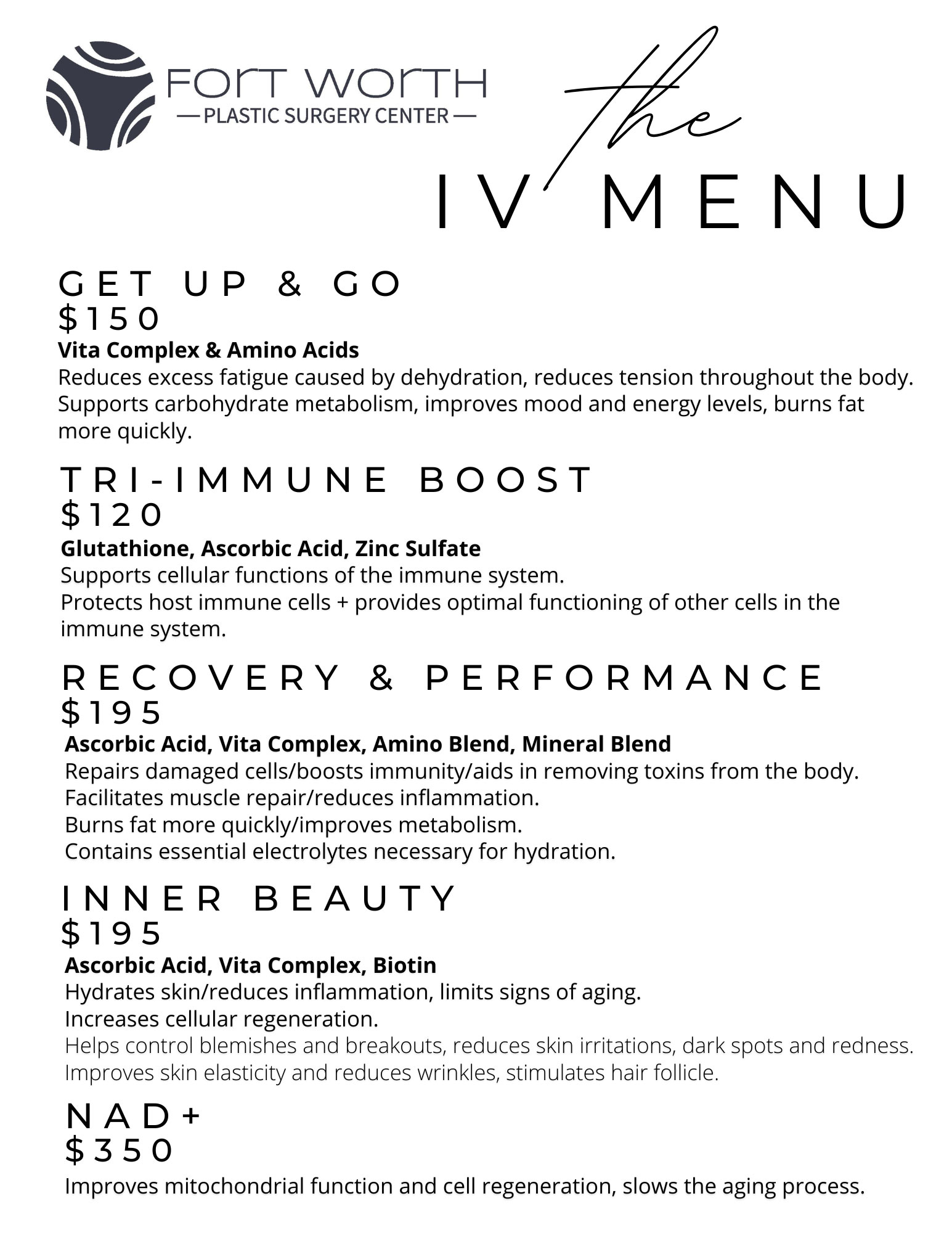 IV Therapy Menu IV Therapy Menu