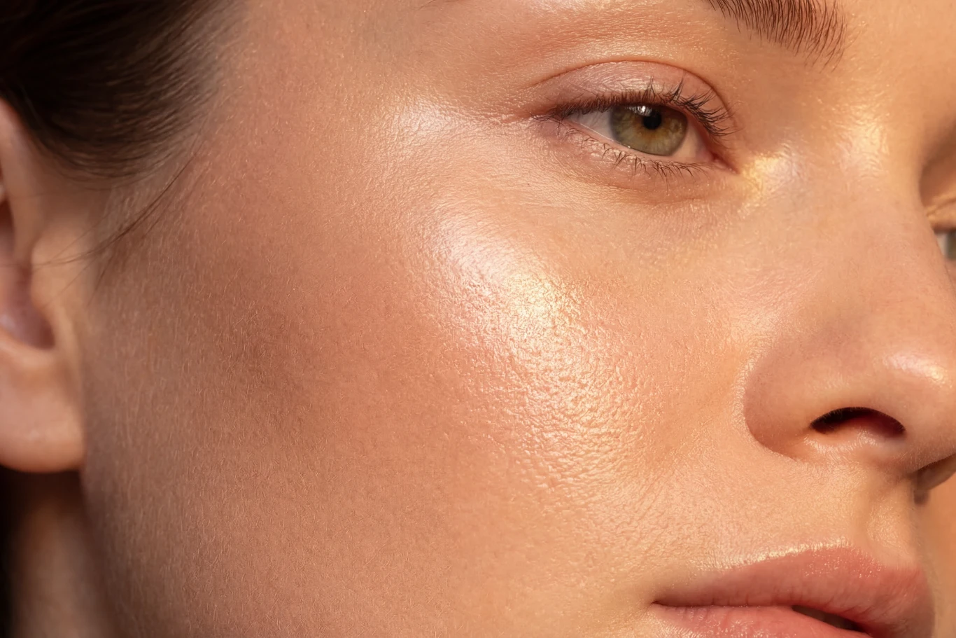 woman translucent smooth radiant skin Close up portrait of a womans face glowing with natural light and healthy skin